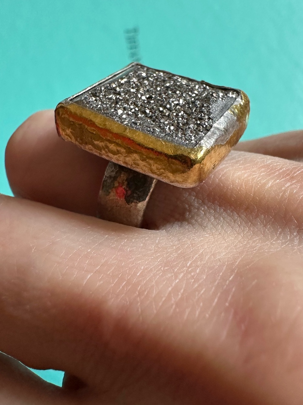 Gurhan Designer Sterling Silver 925 Hammered Look Pyrite Stone Ring 6.5